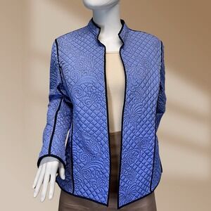 Chicos Women's Quilted Textured Blue & Black Jacket Chicos Sz 1/Medium NWOT